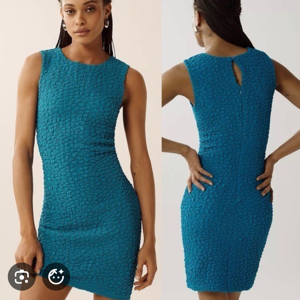 By Anthropologie Textured Mini Shift Dress Nwt Topaz Blue Xs